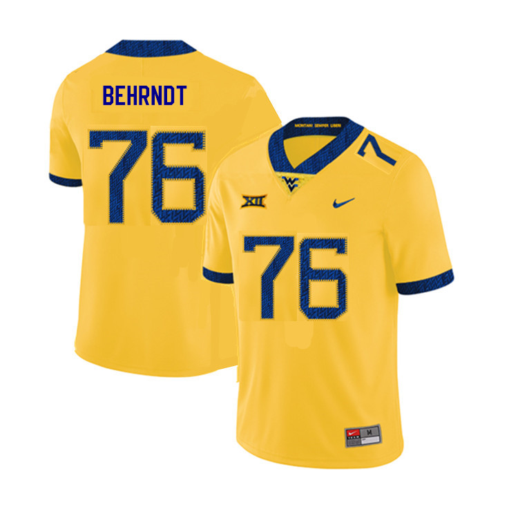 2019 Men #76 Chase Behrndt West Virginia Mountaineers College Football Jerseys Sale-Yellow - Click Image to Close